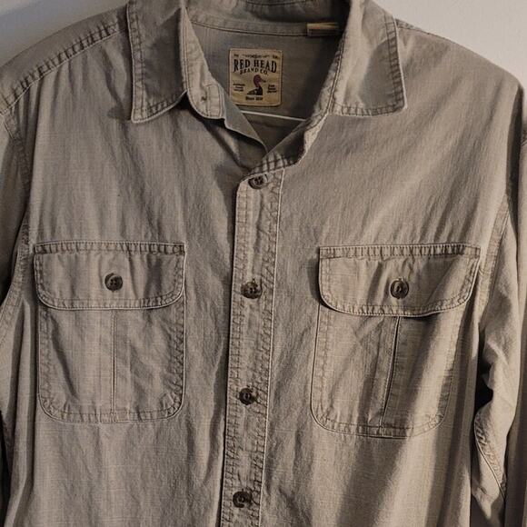 REDHEAD Khaki Utility Outdoors Shirt M Button Front Long Sleeve Pockets Rugged - Picture 2 of 9